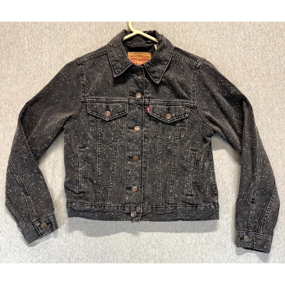Levi's Trucker Jacket Womens S Black White Speckle Denim Outerwear Button Front